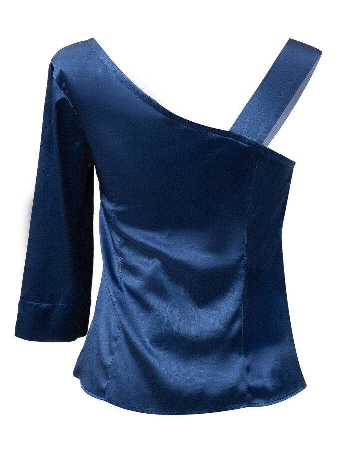 Silk one shoulder blouse in navy blue