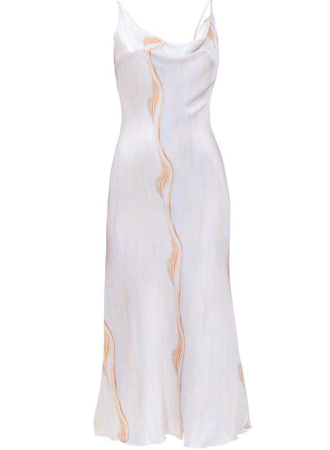 Silk Open Back Midi Printed Dress In Blue & Orange