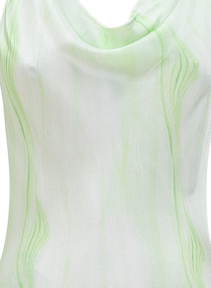 Silk Open Back Midi Printed Dress In Green