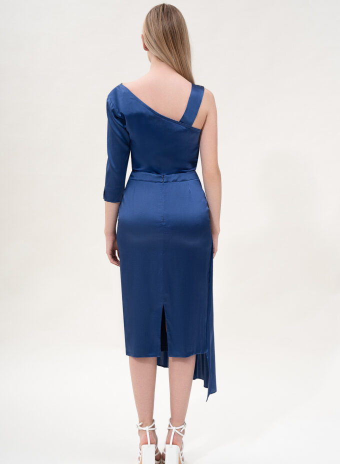 Silk one shoulder blouse in navy blue