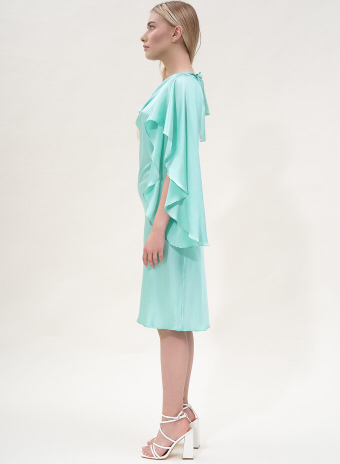 Silk Asymmetric Dress In Aquamarine