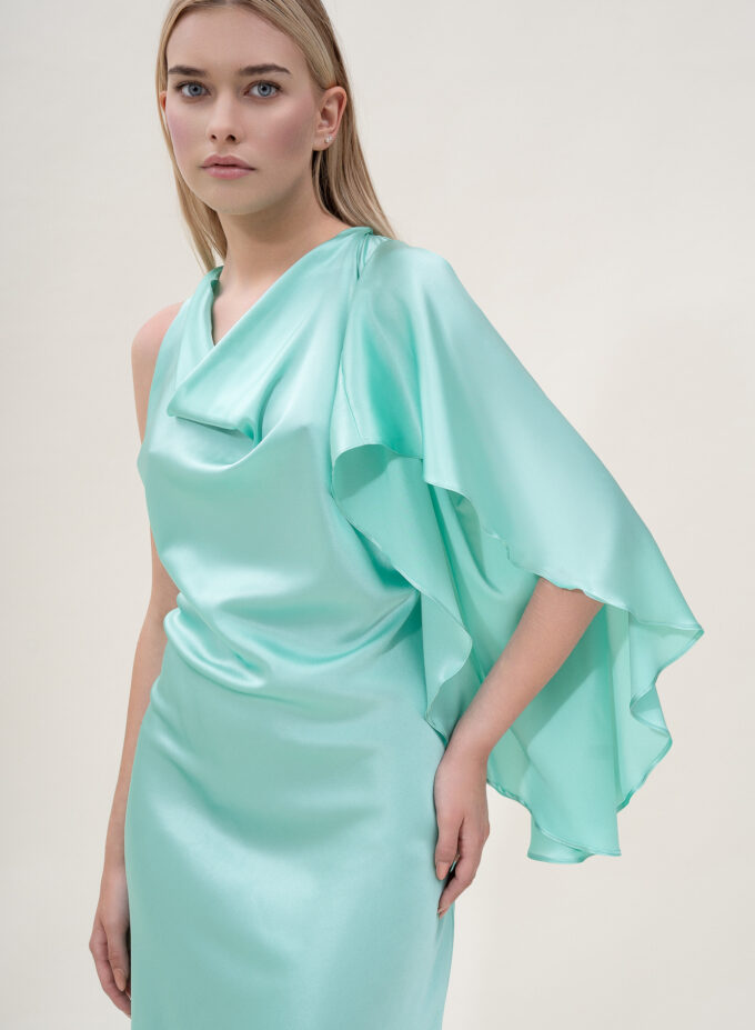 Silk Asymmetric Dress In Aquamarine