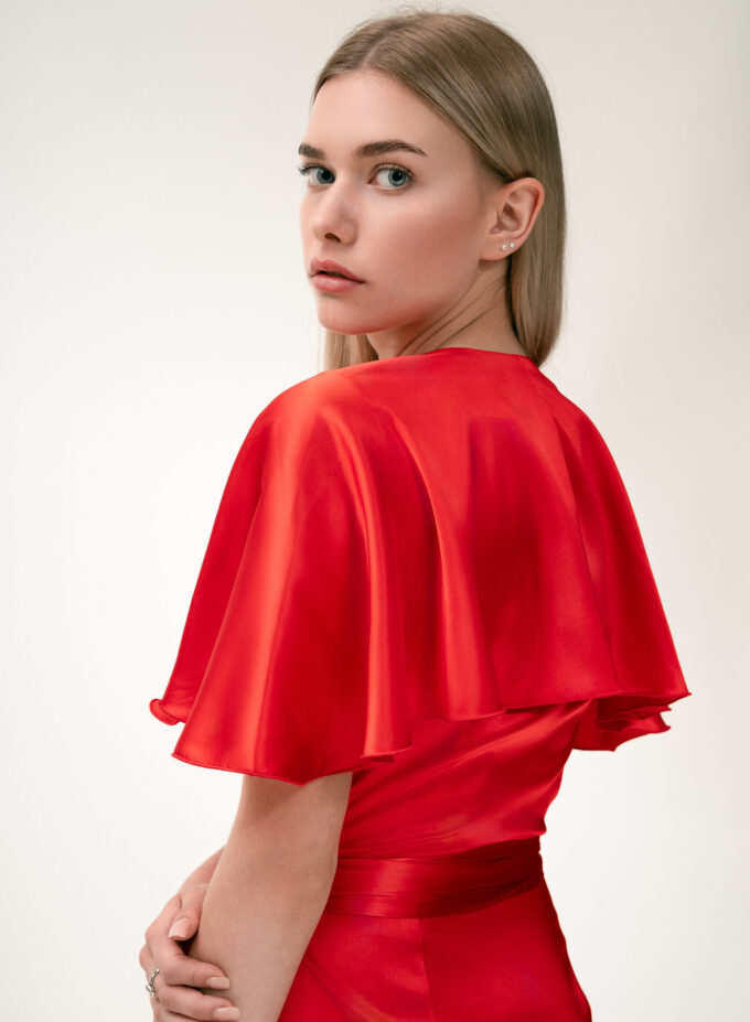 Silk Short Wrap Dress In Red