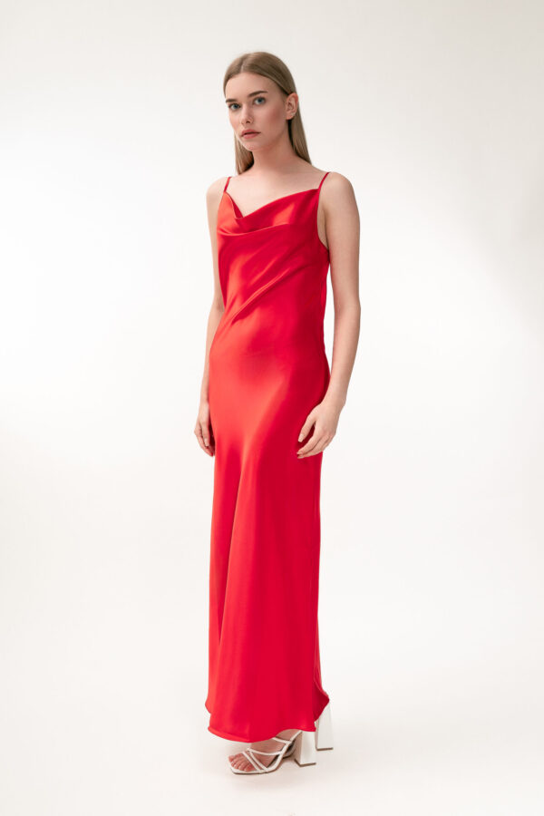 SILK OPEN-BACK MAXI DRESS IN RED