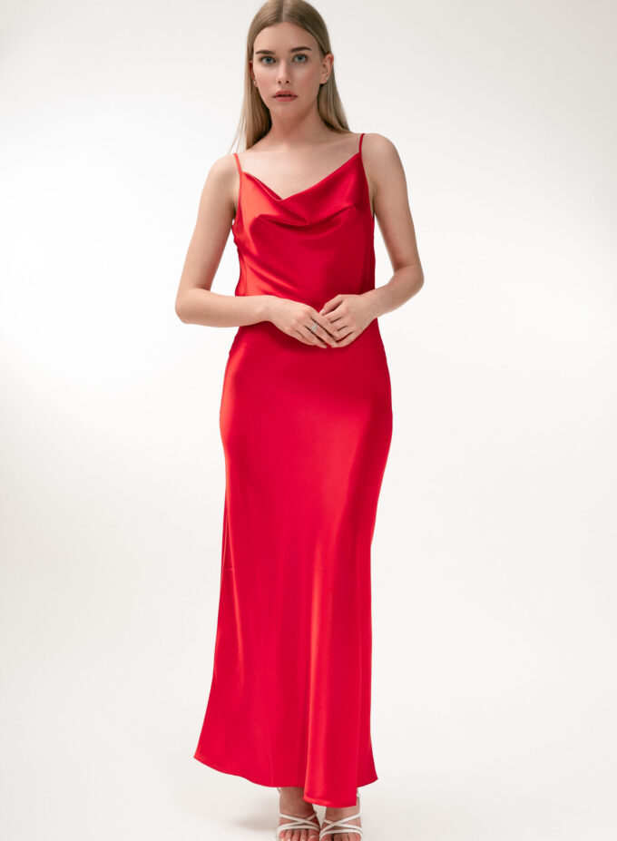 SILK OPEN-BACK MAXI DRESS IN RED