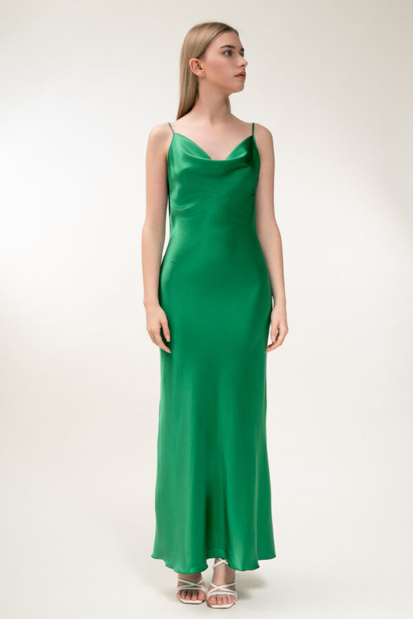 Silk Open Back Maxi Dress In Green