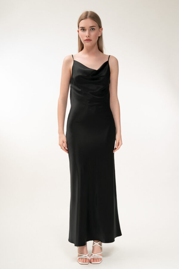 Silk Open Back Maxi Dress In Black