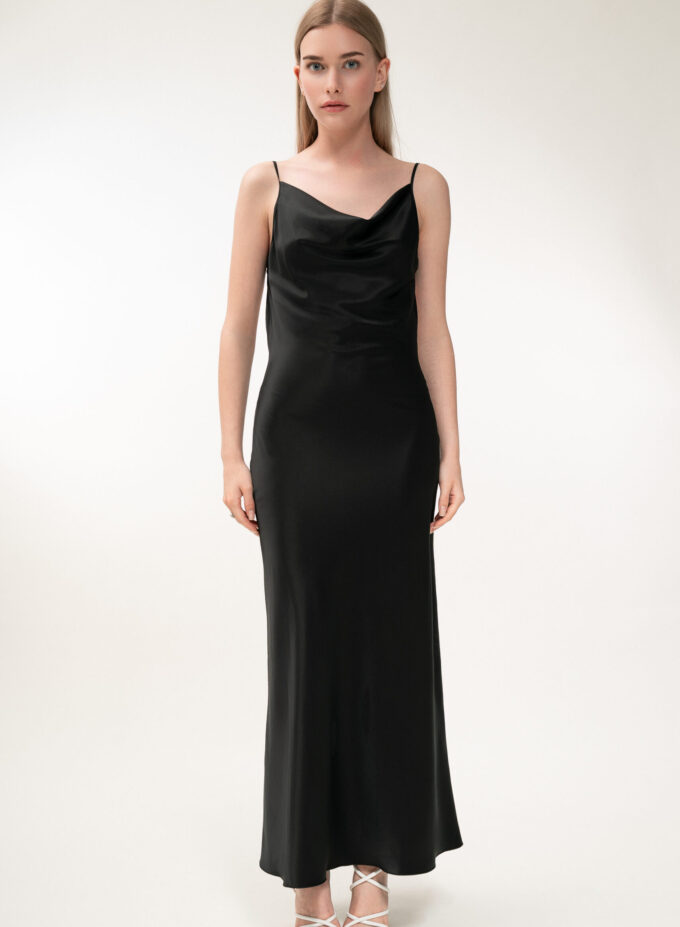 Silk Open Back Maxi Dress In Black