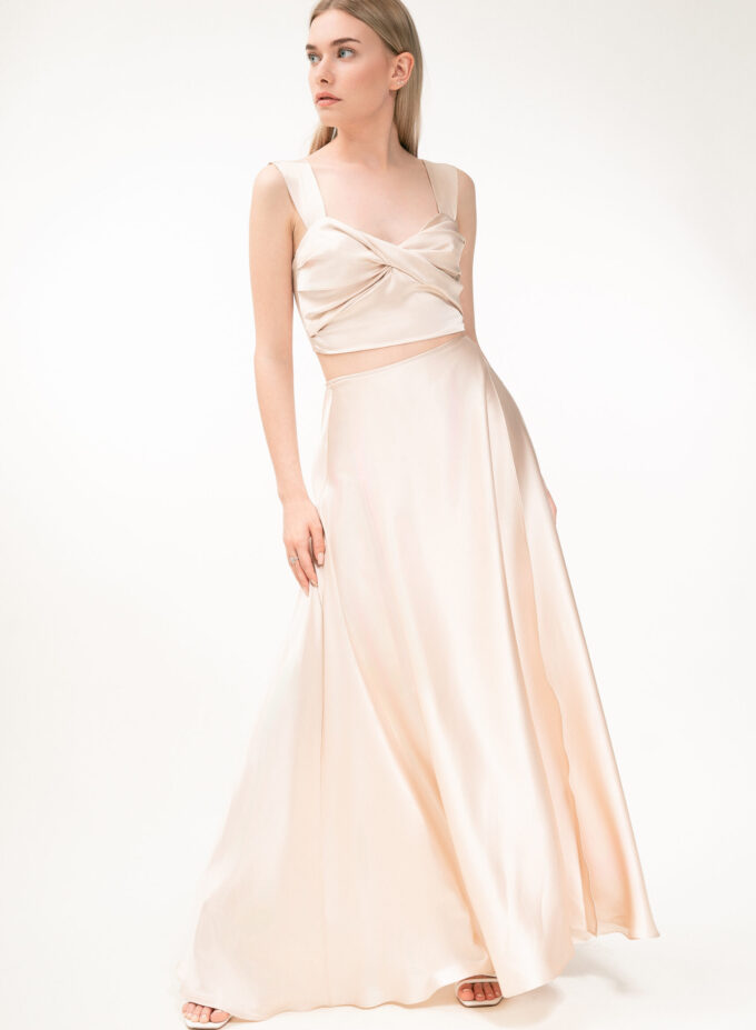 Silk Knot-Detailed Top In Ecru