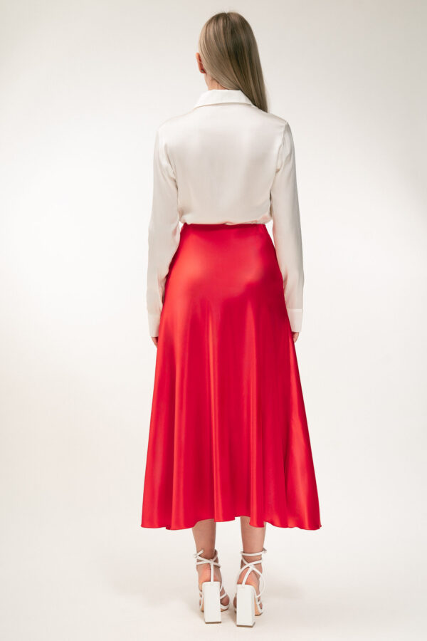 Silk A-line Long Skirt in red - Image 4