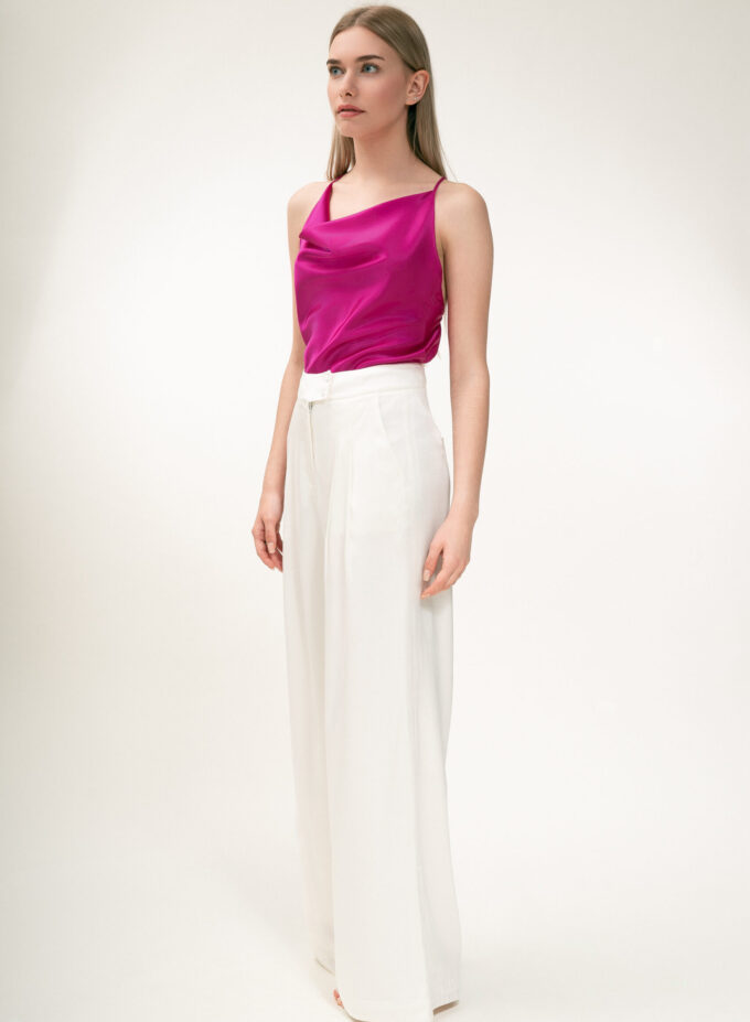 Silk Cowl Neckline Top In Fuchsia