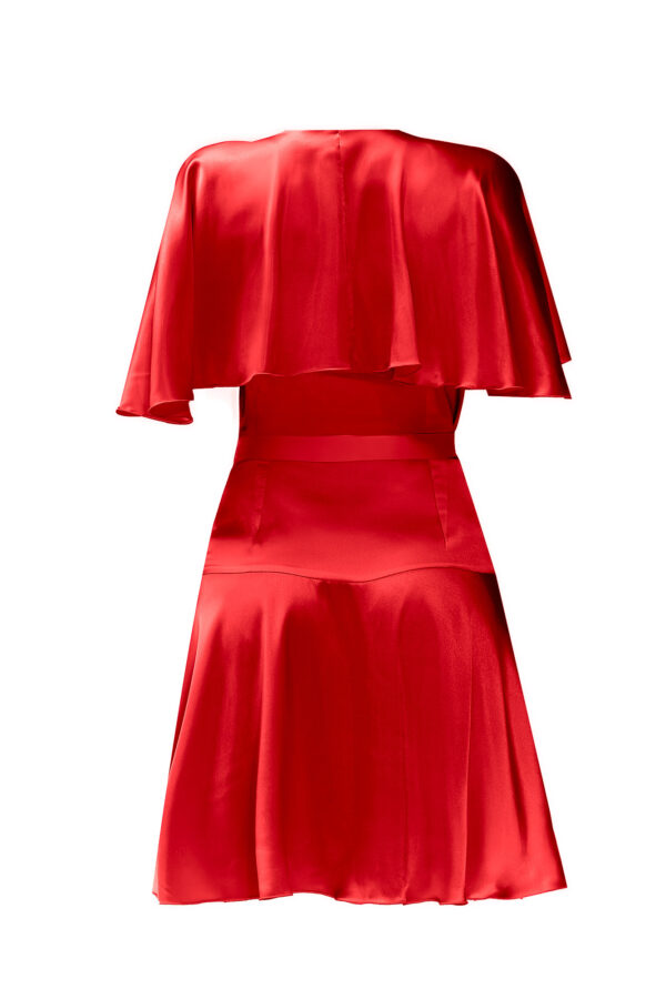 Silk Short Wrap Dress In Red - Image 5