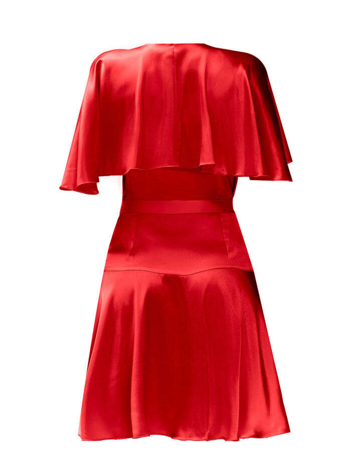 Silk Short Wrap Dress In Red