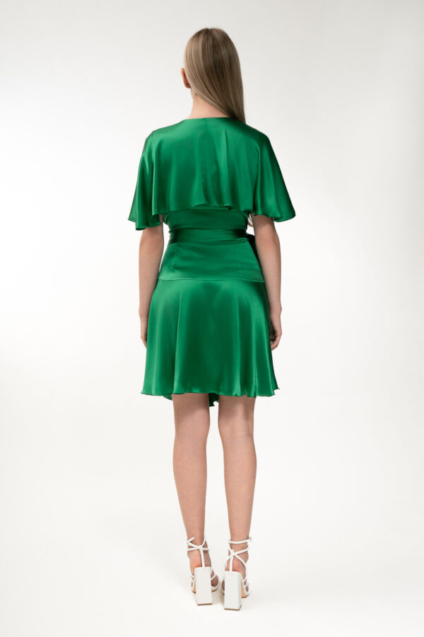 Silk Short Wrap Dress In Green - Image 6