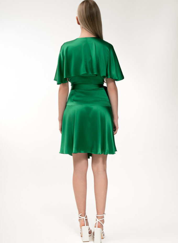 Silk Short Wrap Dress In Green