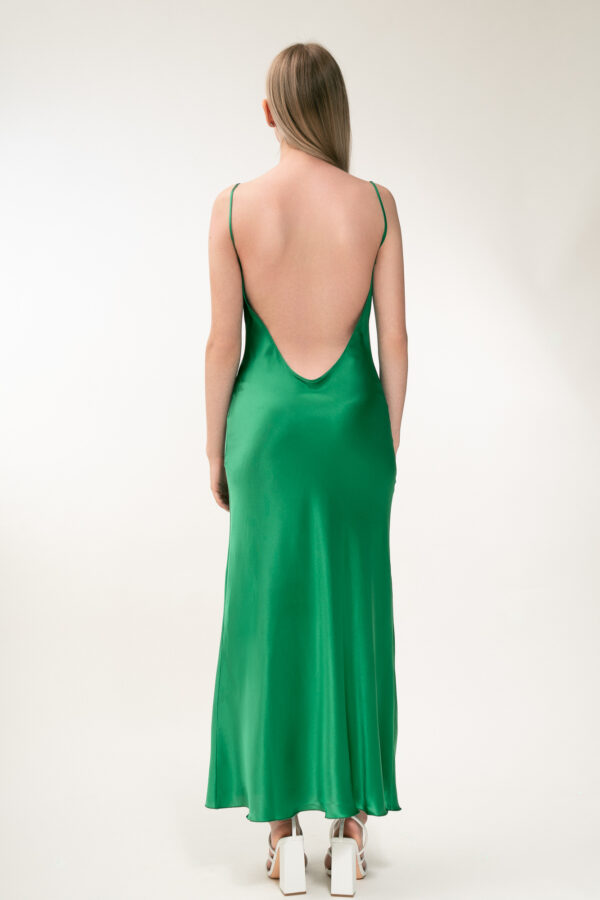 Silk Open Back Maxi Dress In Green - Image 6