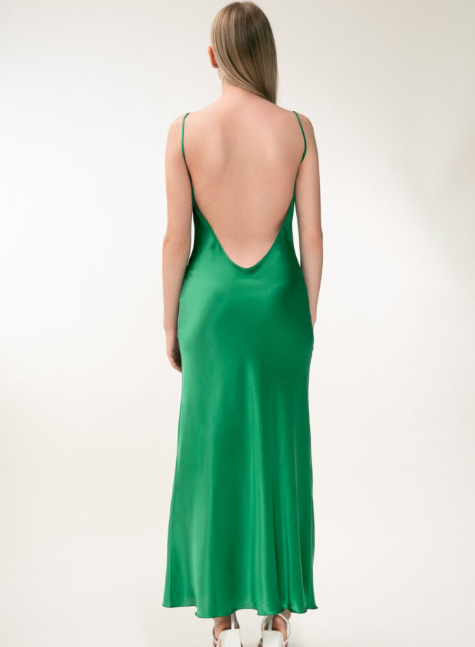 Silk Open Back Maxi Dress In Green