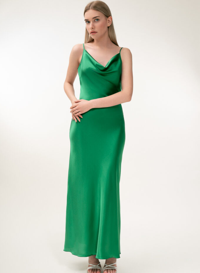 Silk Open Back Maxi Dress In Green
