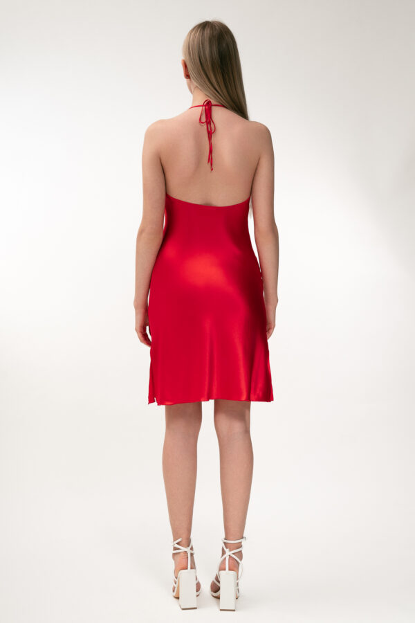 Rose Detailed Silk Dress In Red - Image 4