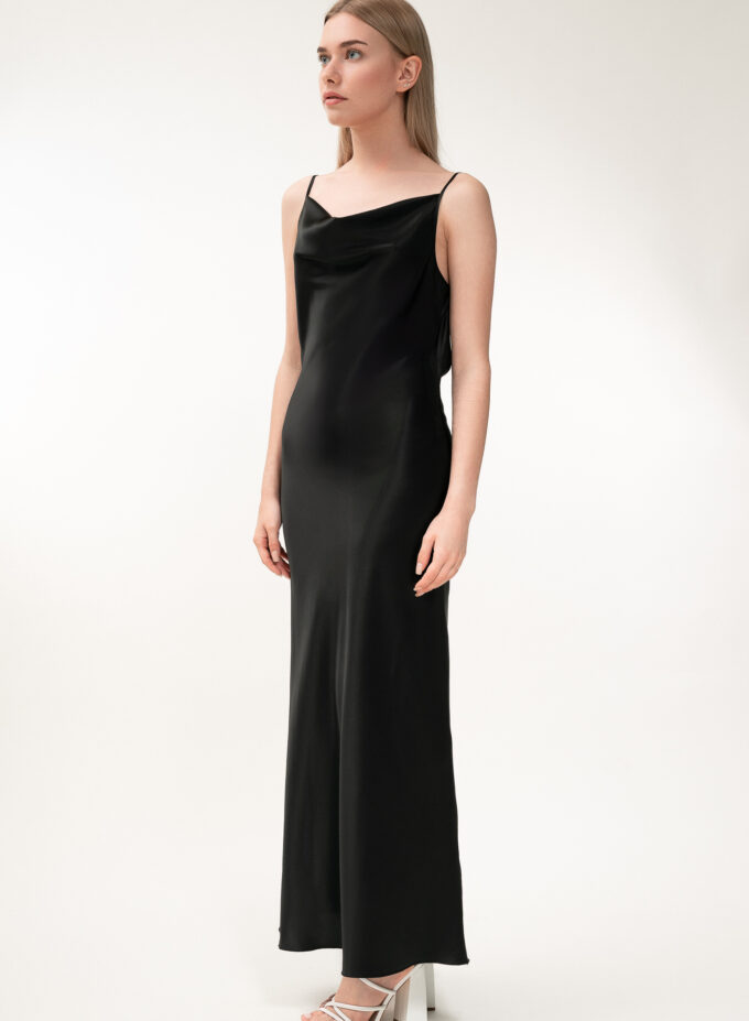 Silk Open Back Maxi Dress In Black