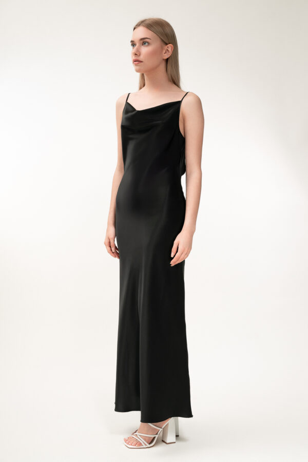 Silk Open Back Maxi Dress In Black - Image 8