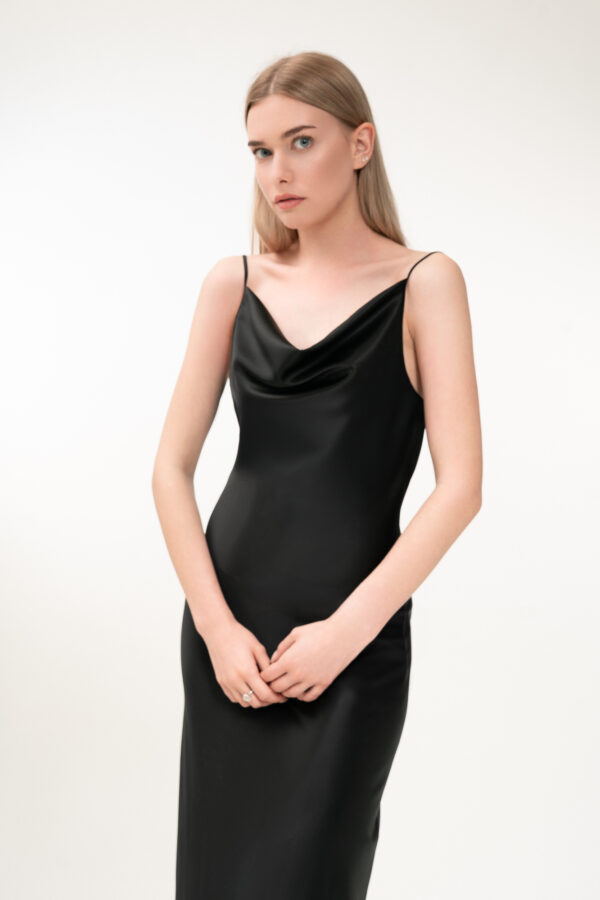 Silk Open Back Maxi Dress In Black - Image 5