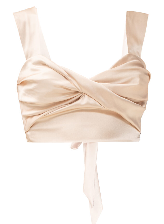 Silk Knot-Detailed Top In Ecru