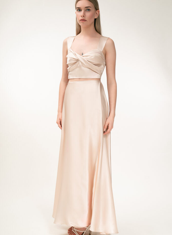 Silk Knot-Detailed Top In Ecru