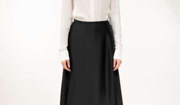 Silk Long Wrap Skirt in Black