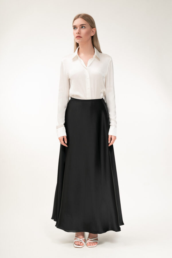 Silk Long Wrap Skirt in Black