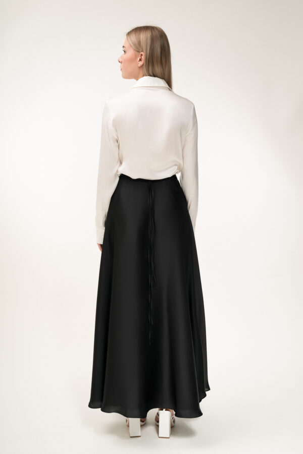 Silk Long Wrap Skirt in Black - Image 3