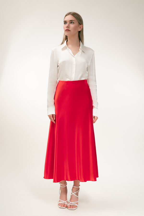 Silk A-line Long Skirt in red - Image 6