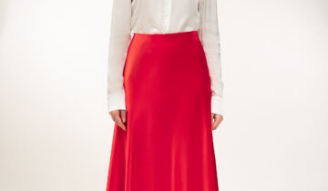 Silk A-line Long Skirt in red