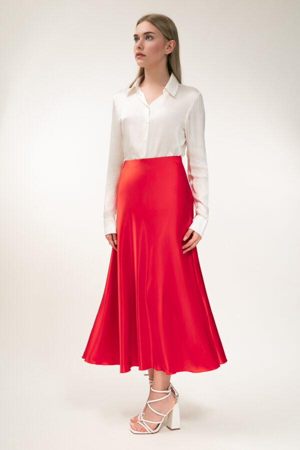 Silk A-line Long Skirt in red - Image 2