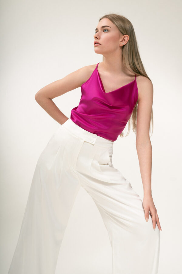 Silk Cowl Neckline Top In Fuchsia - Image 2