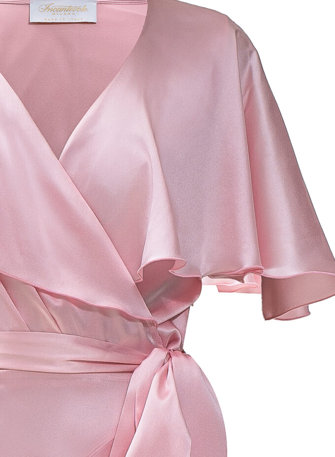 Silk Short Wrap Dress In Pink