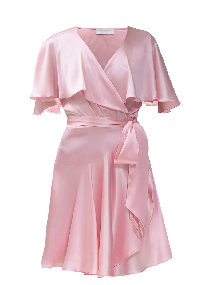 Silk Short Wrap Dress In Pink