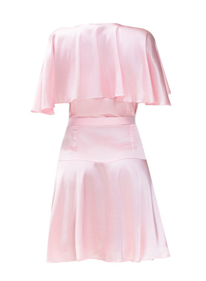 Silk Short Wrap Dress In Pink