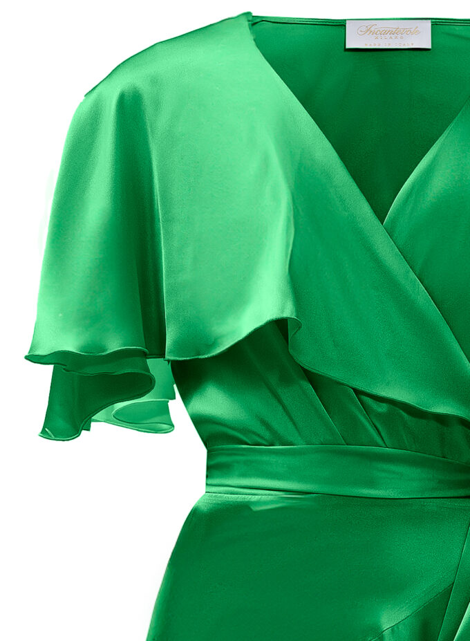 Silk Short Wrap Dress In Green