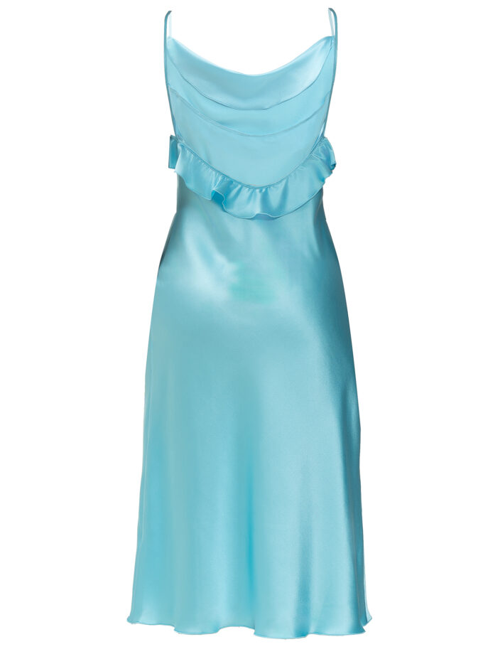 Silk Midi Dress with Ruffle Detail In Turquoise