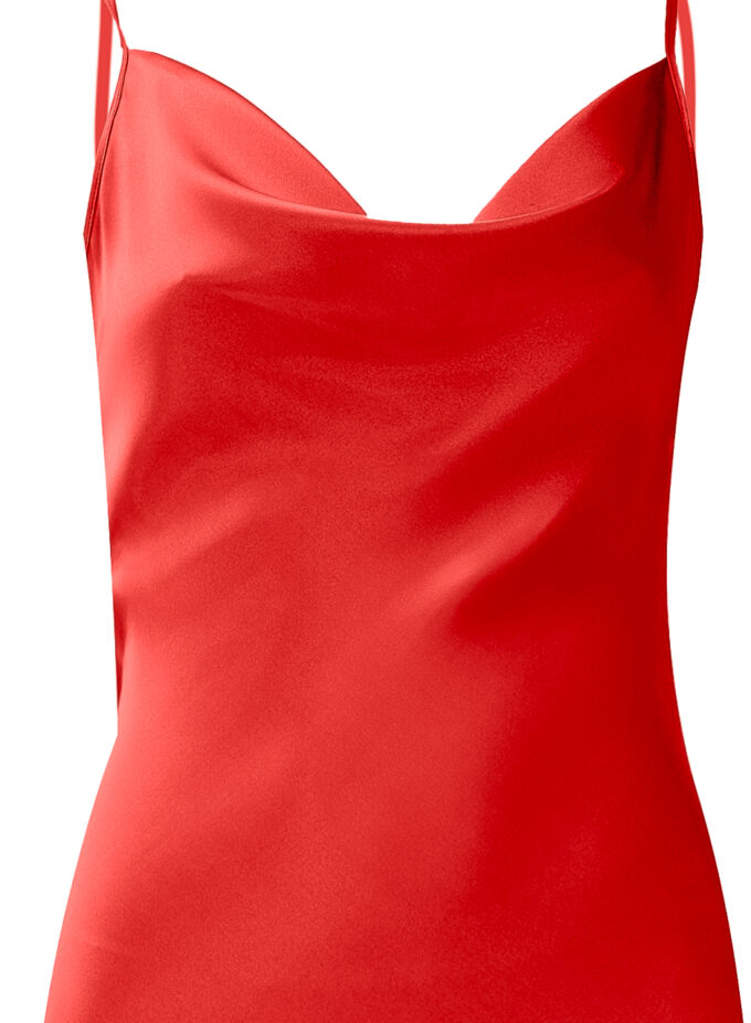 Silk Midi Dress with Ruffle Detail In Red