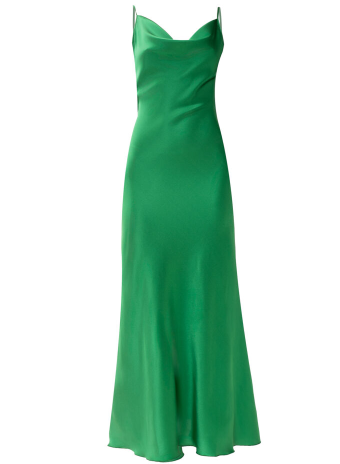 Silk Open Back Maxi Dress In Green