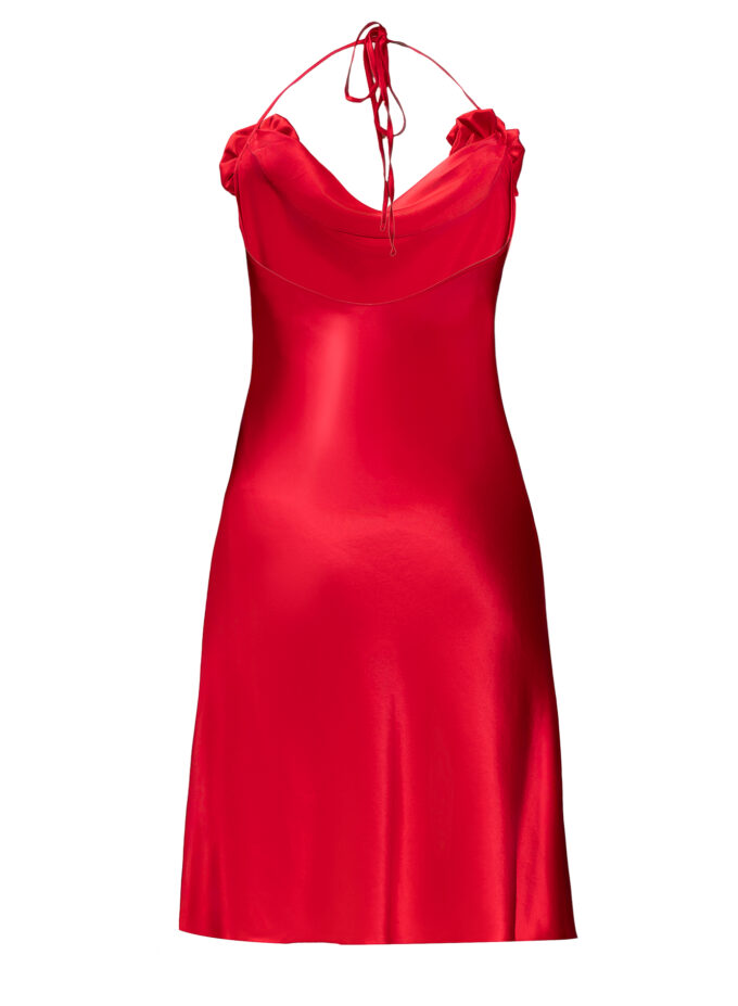 Rose Detailed Silk Dress In Red