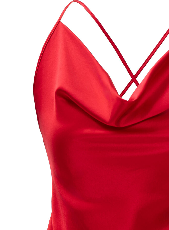 Silk Cowl Neckline Top In Red