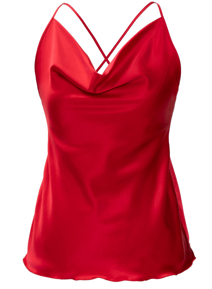 Silk Cowl Neckline Top In Red