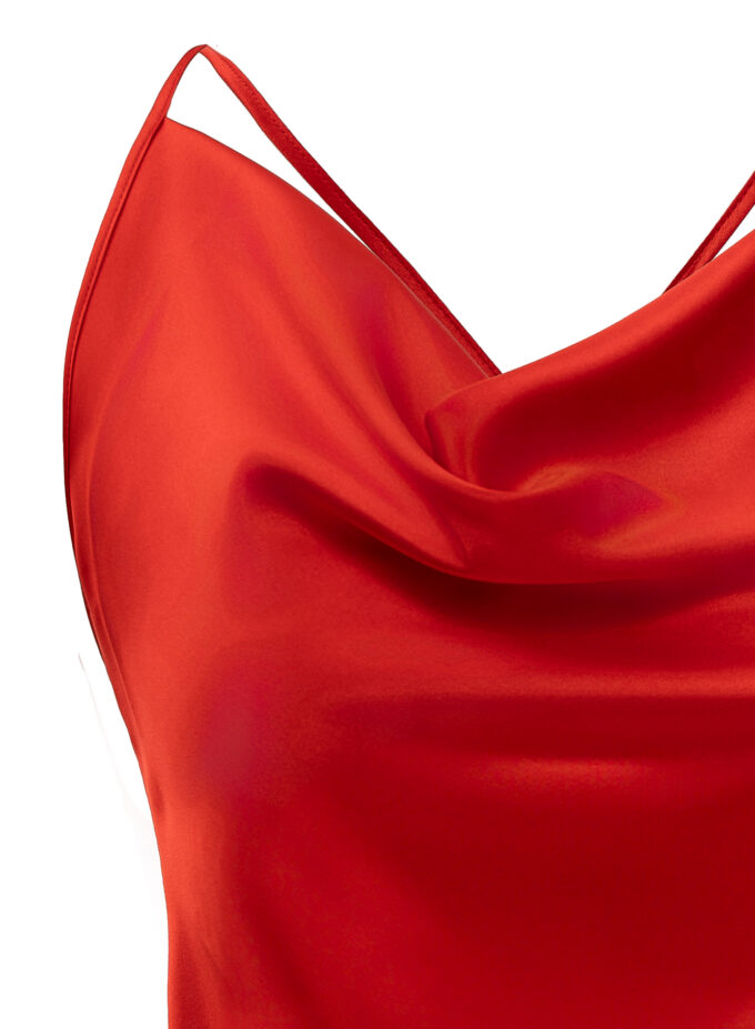 Silk Cowl Neckline Top In Red