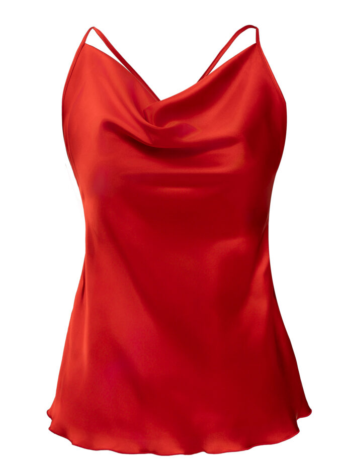 Silk Cowl Neckline Top In Red