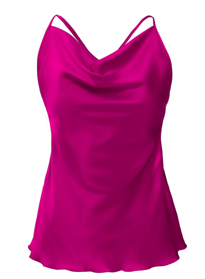Silk Cowl Neckline Top In Fuchsia