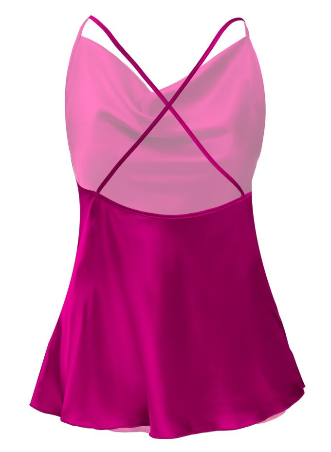 Silk Cowl Neckline Top In Fuchsia