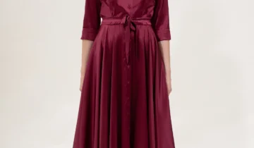 Silk Flared Shirt Dress in Bordo